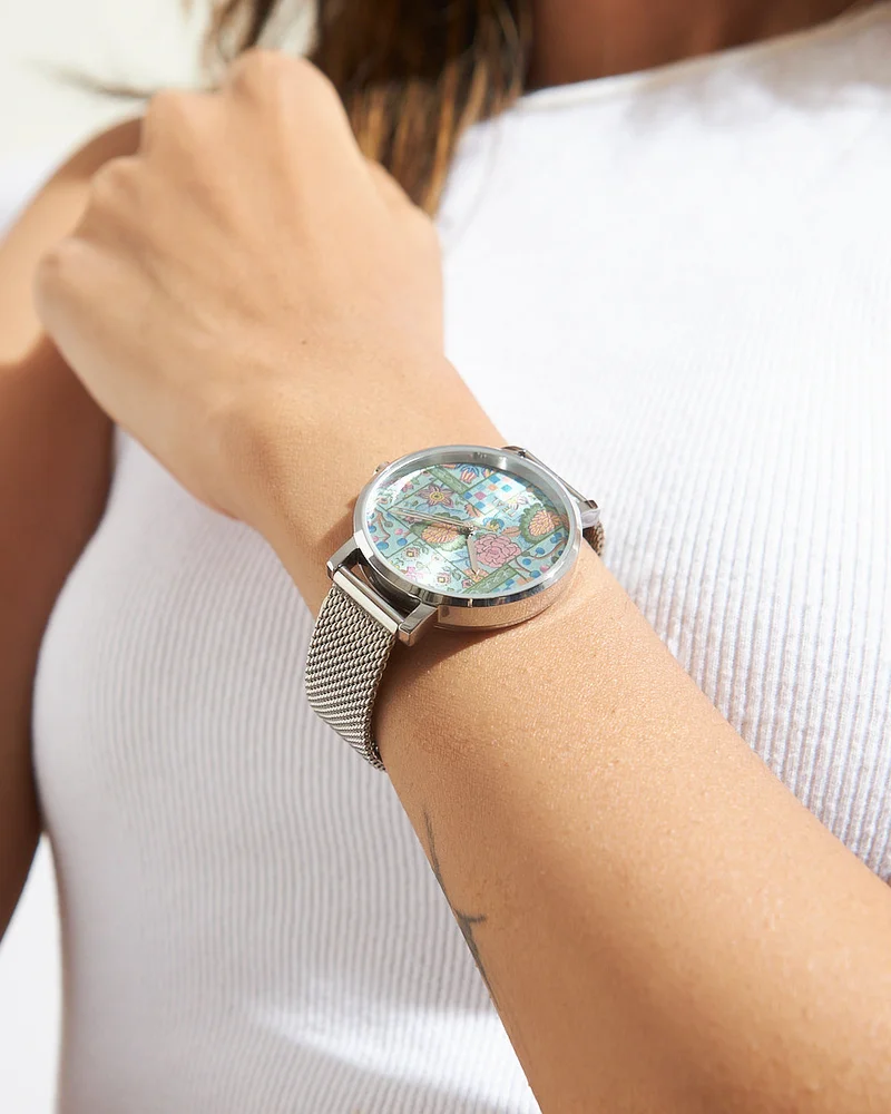 Chumbak Teal by Chumbak Jungle Jumble Watch | Metal Mesh Strap -Teal